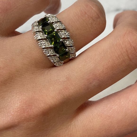 Tourmaline 3.00cttw and Diamond 0.35cttw Thick Band Ring 14k White Gold Size 7
